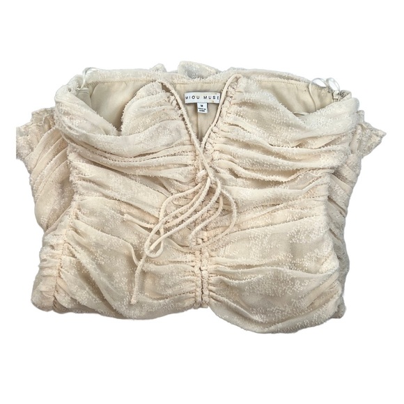 Miou Muse Cream Ruched Halter Dress In Size M - Picture 2 of 4